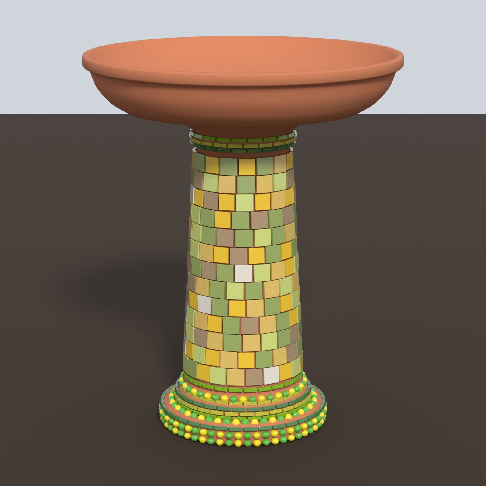 Bird Bath · AllMosaics Tiles, Stix and Mini Nuggets: AI render of mosaic layout