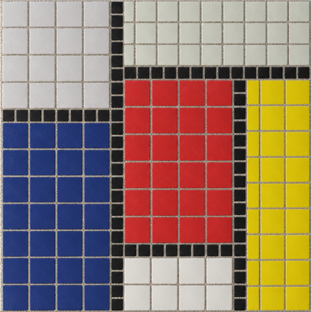 Mondrian Blocks · Various Square Tiles: AI rendered image of completed mosaic