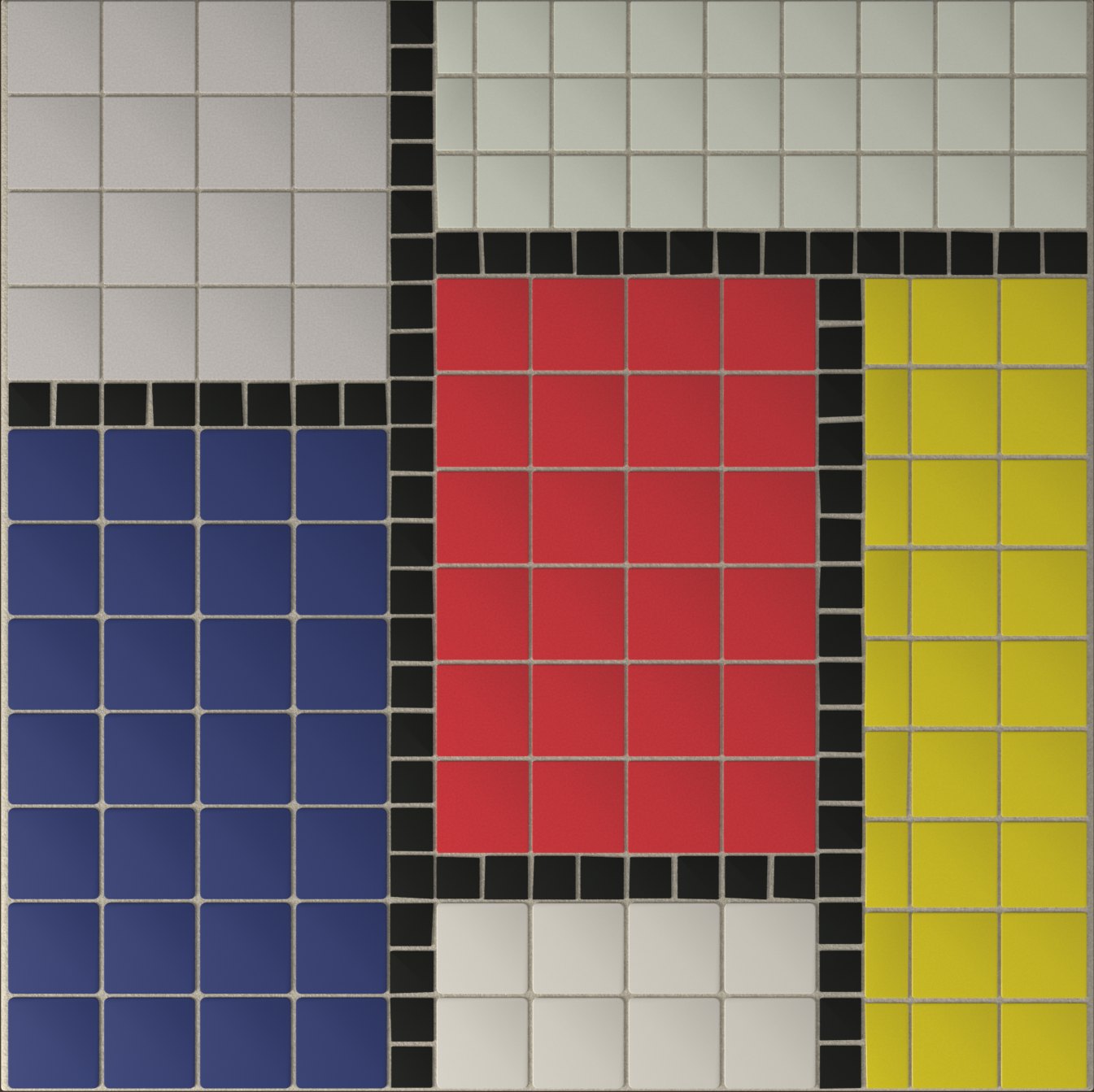 Mondrian Blocks · Various Square Tiles: AI render of mosaic layout