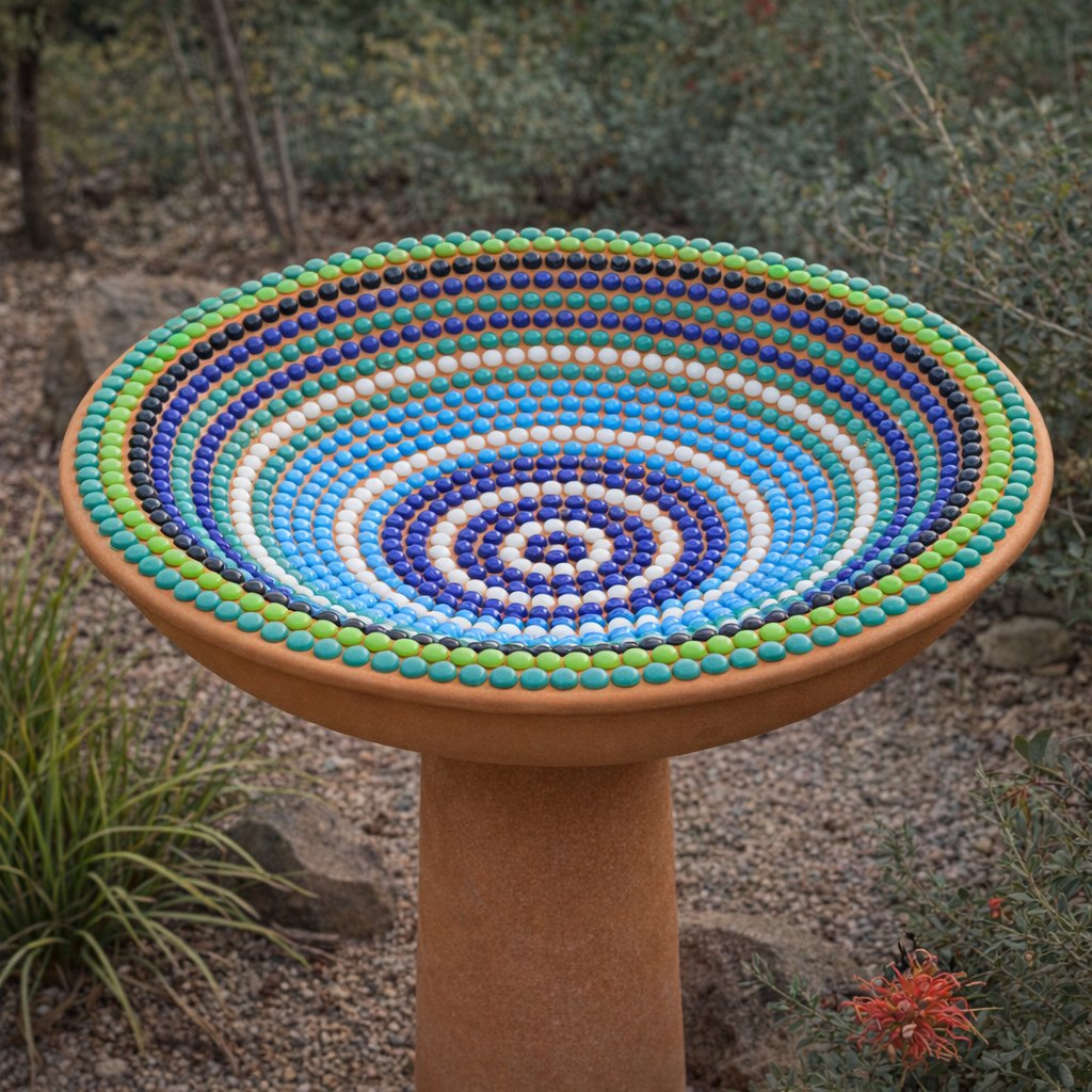 Mini Glass Nuggets · Bird Bath: AI rendered image of completed mosaic